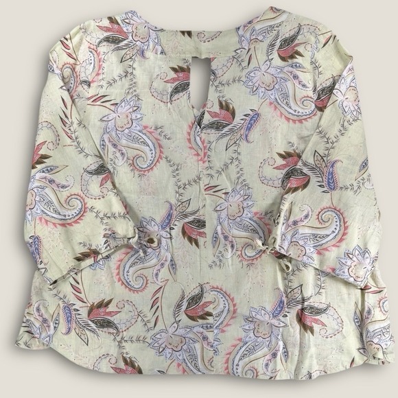 J. Jill Love Linen Top Large Petite LP Yellow Paisley 100% Linen Tie Tunic - Picture 7 of 7